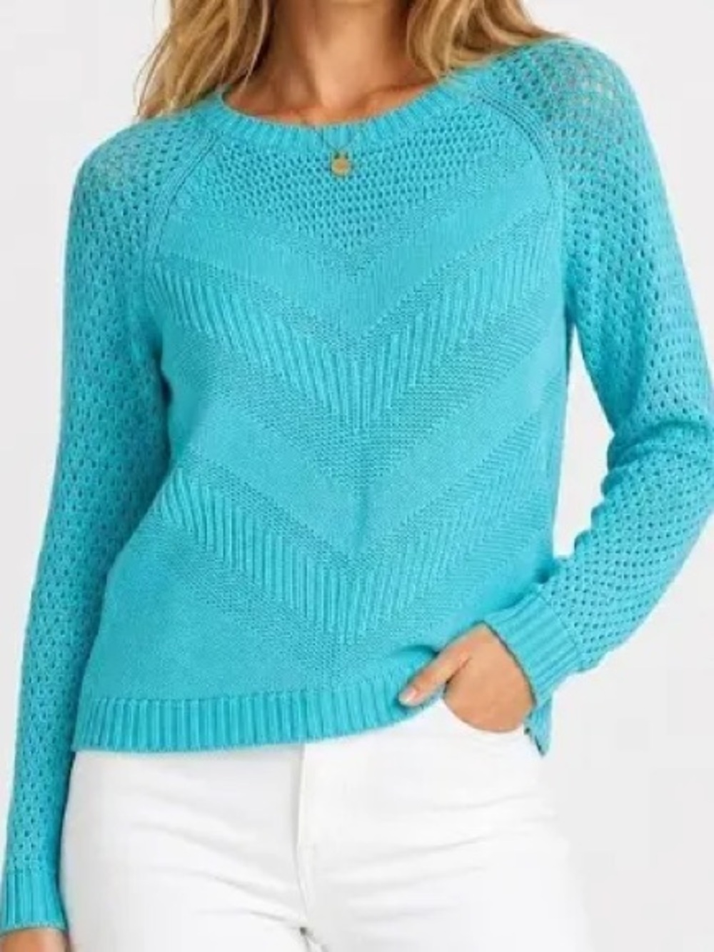 Lilly Pulitzer Turquoise Eyelet Chevron Knit Sweater